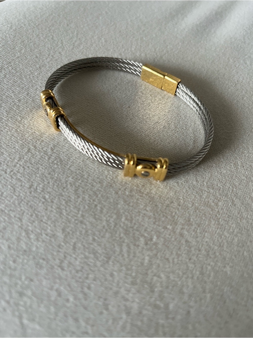 Charles Jourdan Silver Cable Bracelet with Gold Accents